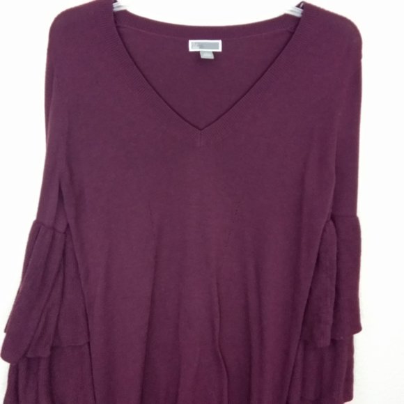 Chelsea28 Maroon Tier Ruffled Sleeve Sweater S - Picture 10 of 14